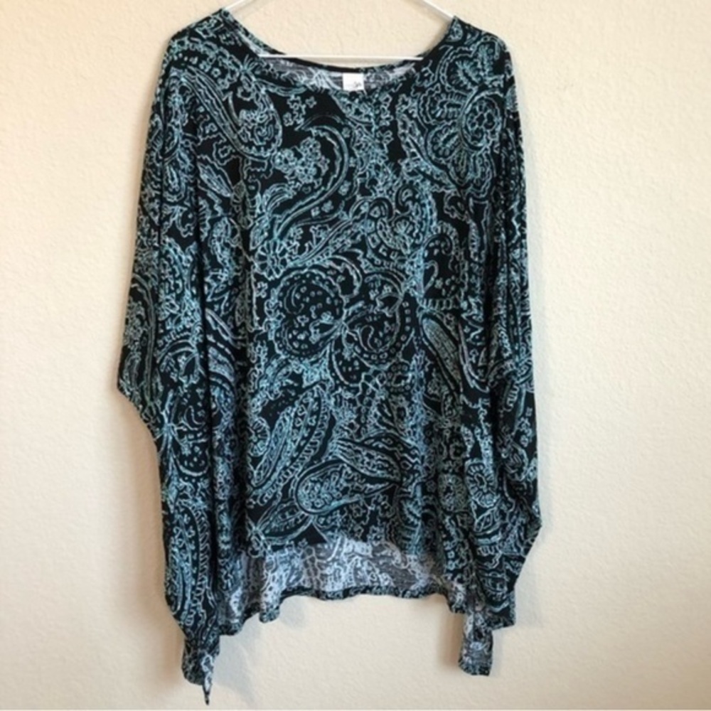 East 5th Woman Tunic Top High Low Paisley Print Black Blue Trendy Plus Size NWT